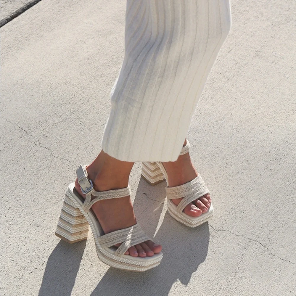 Dolce Vita Beige Woven Platform Wedge Sandals